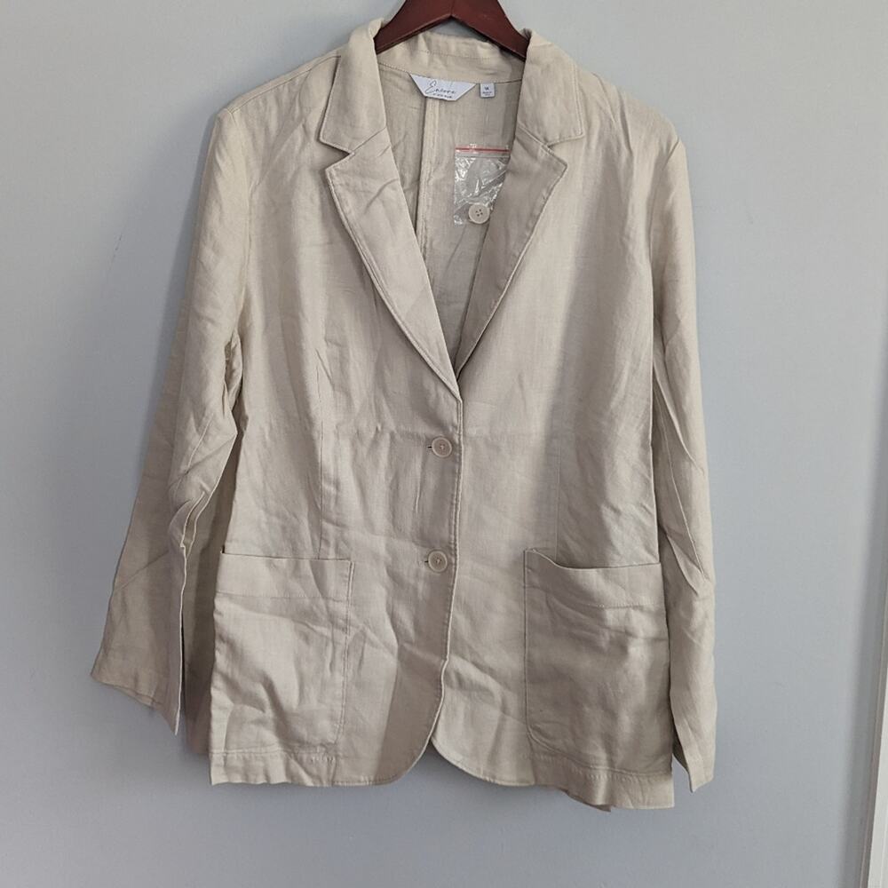 NEW Women's Encore By Indina 1X Tan Blazer Lightweight  Linen Blend - Picture 2 of 9